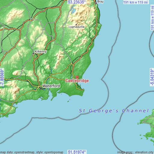 Topographic map of Castlebridge