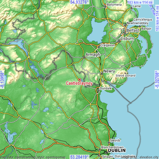Topographic map of Castleblayney