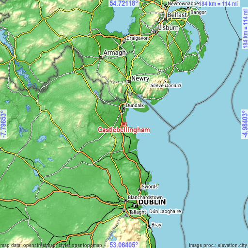 Topographic map of Castlebellingham