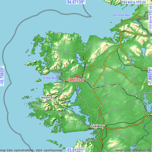 Topographic map of Castlebar