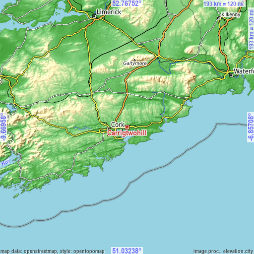 Topographic map of Carrigtwohill