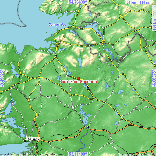 Topographic map of Carrick-on-Shannon