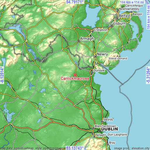 Topographic map of Carrickmacross