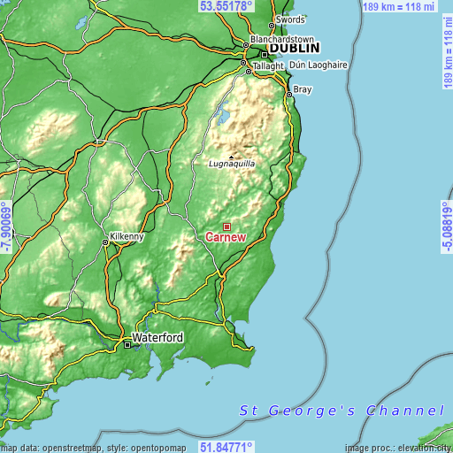 Topographic map of Carnew