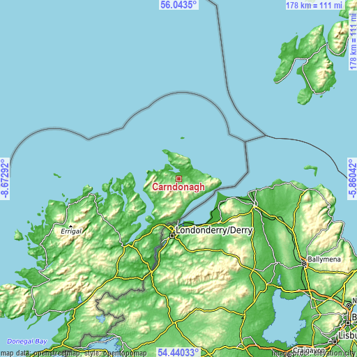 Topographic map of Carndonagh
