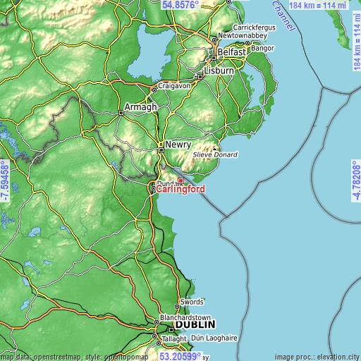 Topographic map of Carlingford