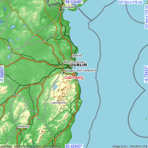 Topographic map of Cabinteely