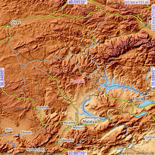 Topographic map of Yoncalı