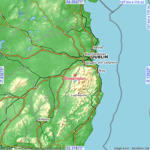 Topographic map of Blessington