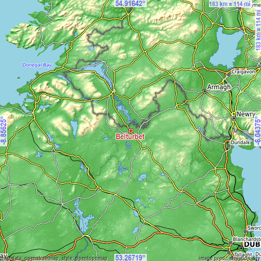 Topographic map of Belturbet