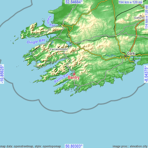 Topographic map of Bantry