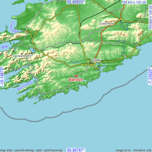 Topographic map of Bandon