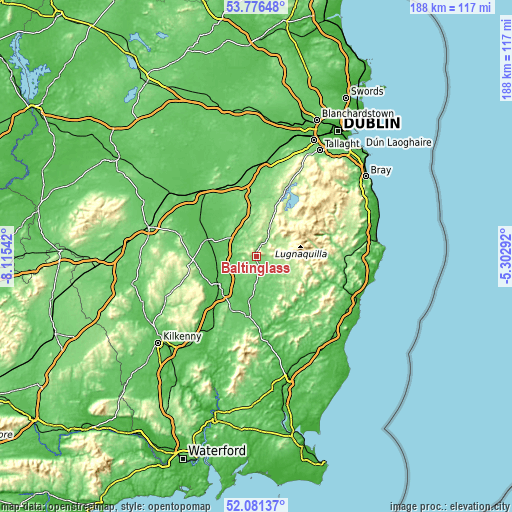 Topographic map of Baltinglass