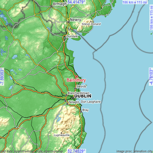 Topographic map of Balrothery