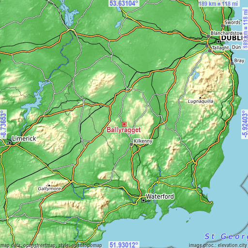 Topographic map of Ballyragget