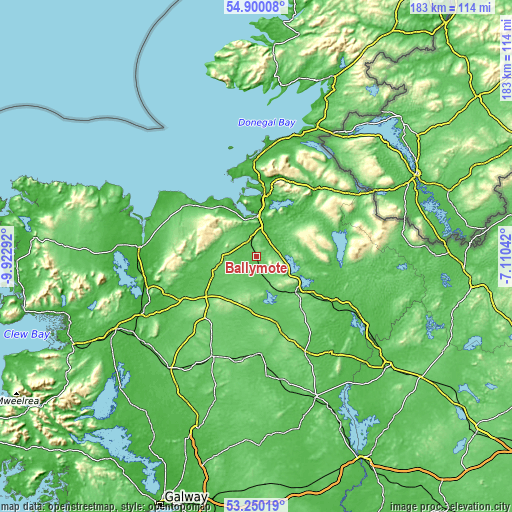 Topographic map of Ballymote