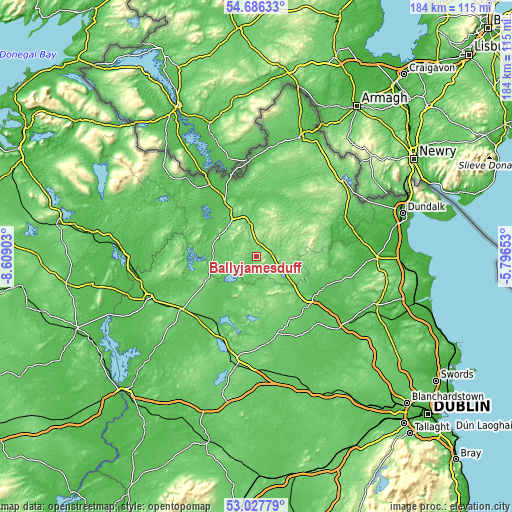 Topographic map of Ballyjamesduff