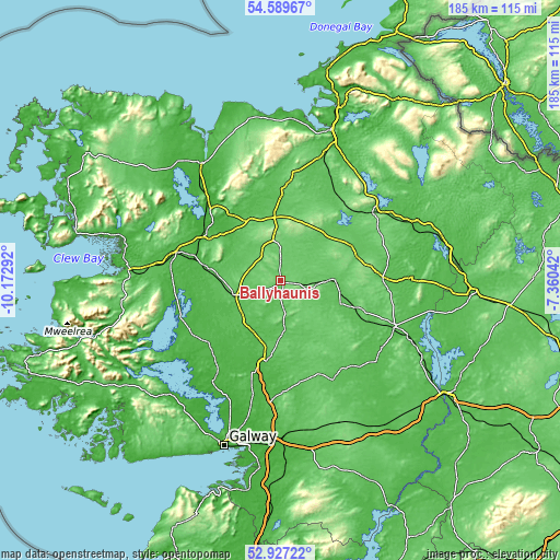 Topographic map of Ballyhaunis