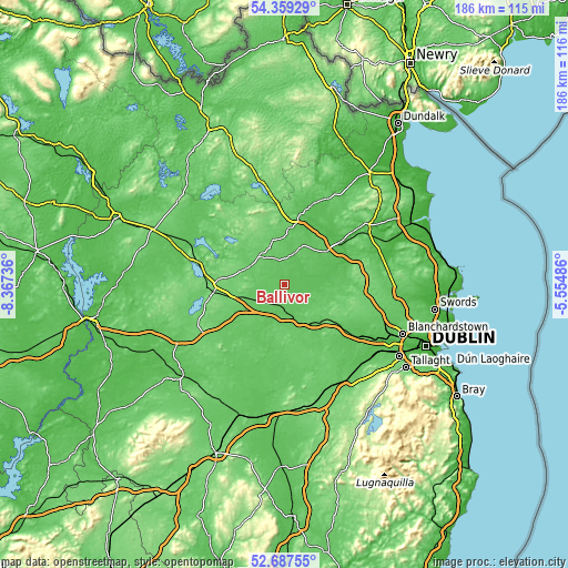 Topographic map of Ballivor