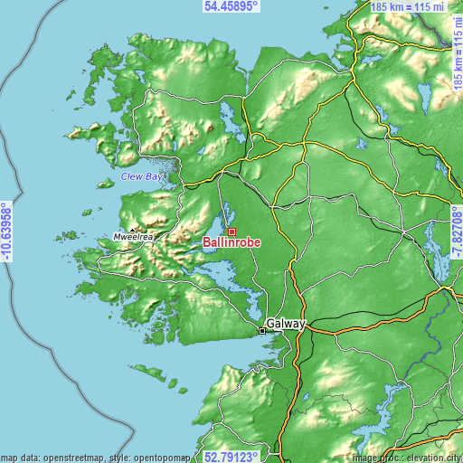 Topographic map of Ballinrobe