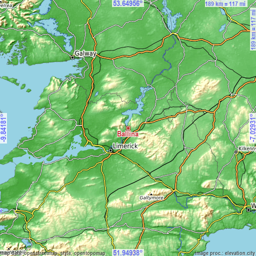 Topographic map of Ballina