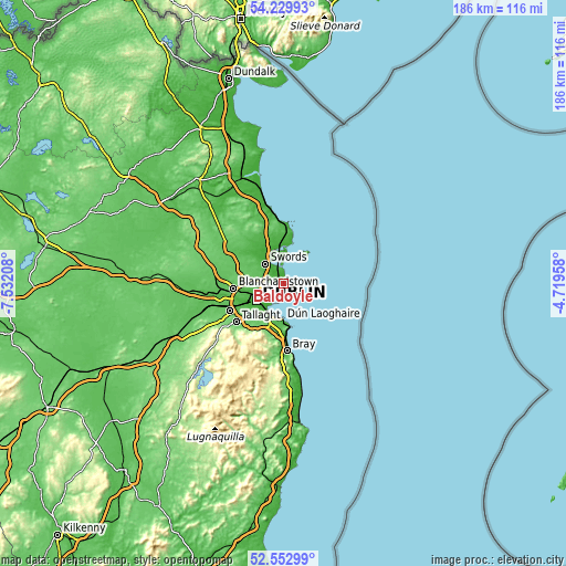 Topographic map of Baldoyle