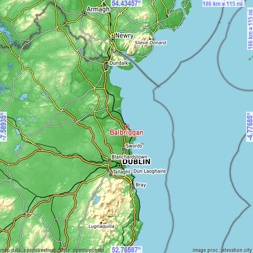 Topographic map of Balbriggan