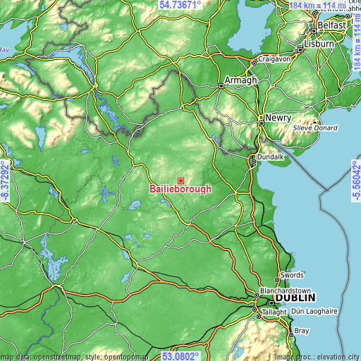 Topographic map of Bailieborough