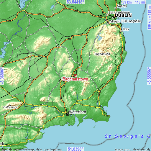 Topographic map of Bagenalstown