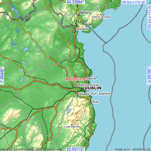Topographic map of Ashbourne