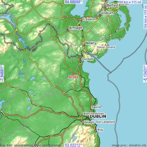 Topographic map of Ardee