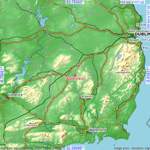 Topographic map of Abbeyleix