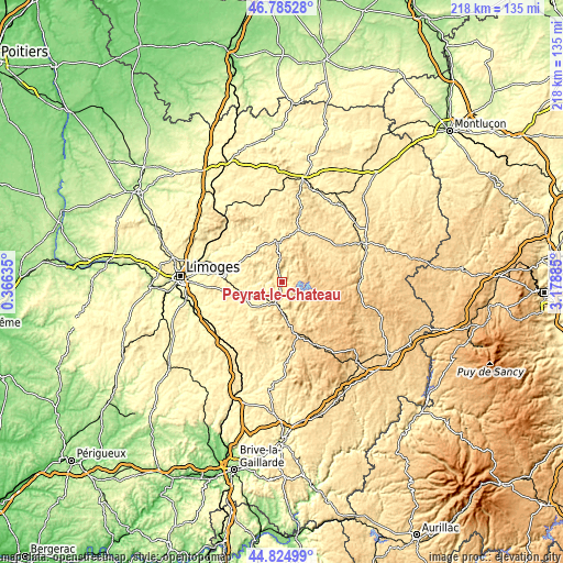 Topographic map of Peyrat-le-Château