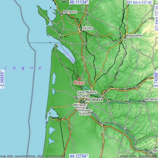 Topographic map of Blaye