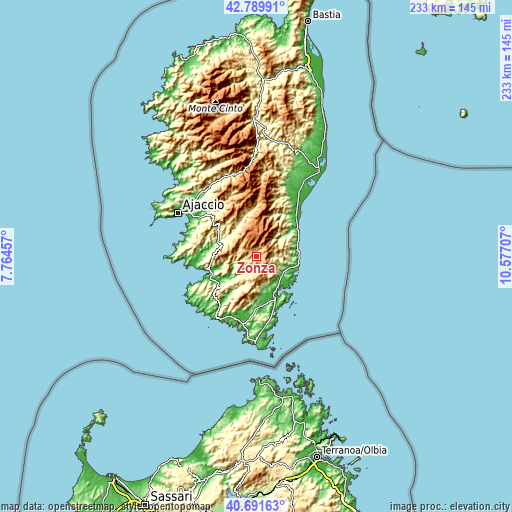 Topographic map of Zonza