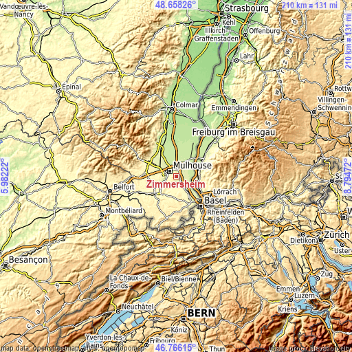 Topographic map of Zimmersheim