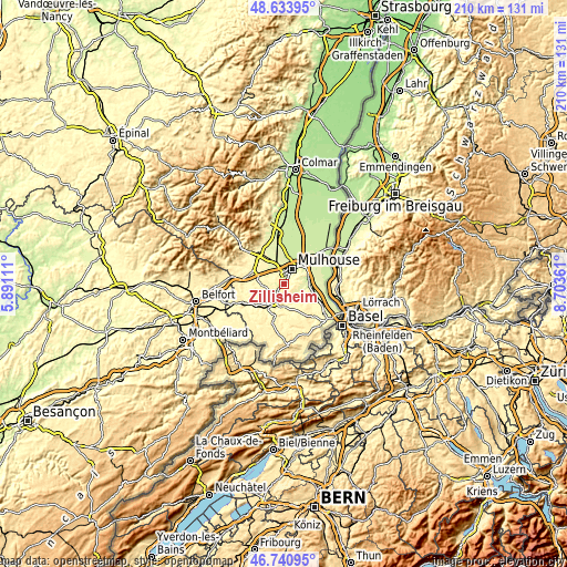 Topographic map of Zillisheim