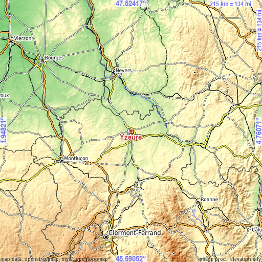 Topographic map of Yzeure