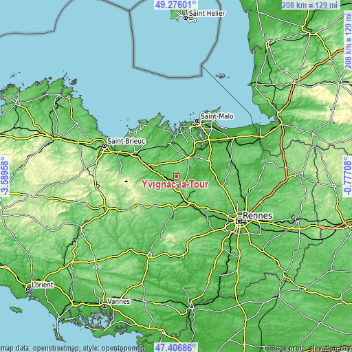 Topographic map of Yvignac-la-Tour