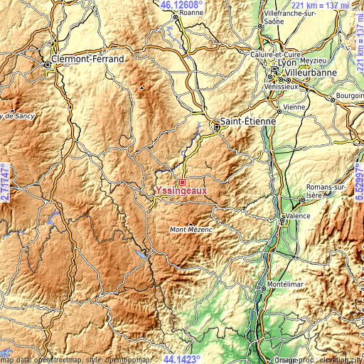 Topographic map of Yssingeaux