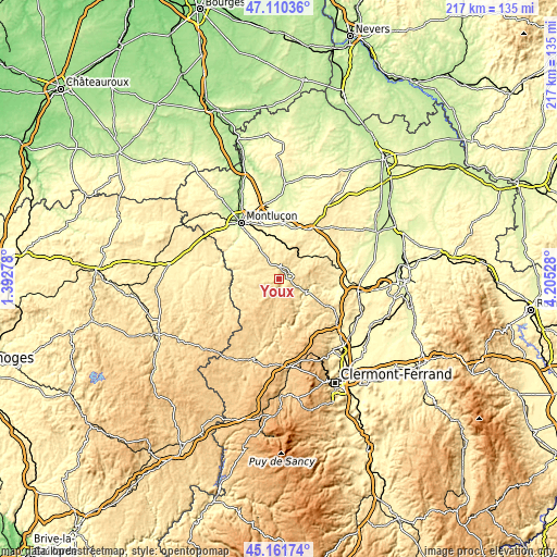 Topographic map of Youx