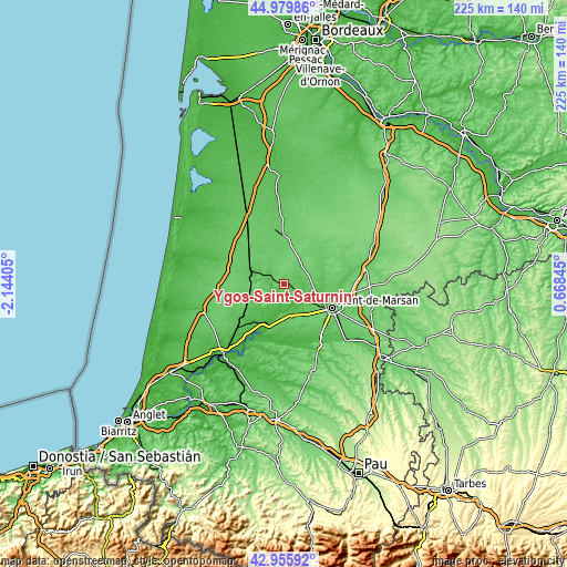 Topographic map of Ygos-Saint-Saturnin