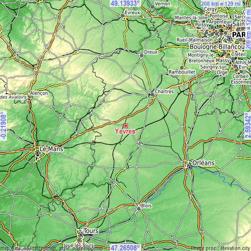 Topographic map of Yèvres