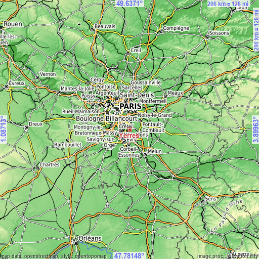 Topographic map of Yerres