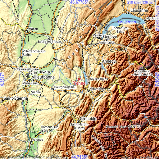 Topographic map of Yenne