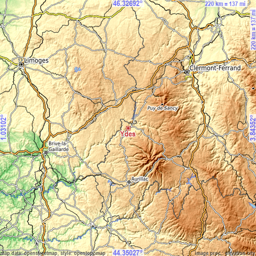 Topographic map of Ydes