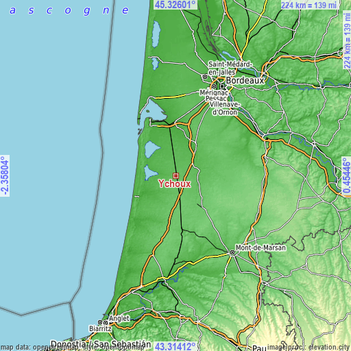 Topographic map of Ychoux