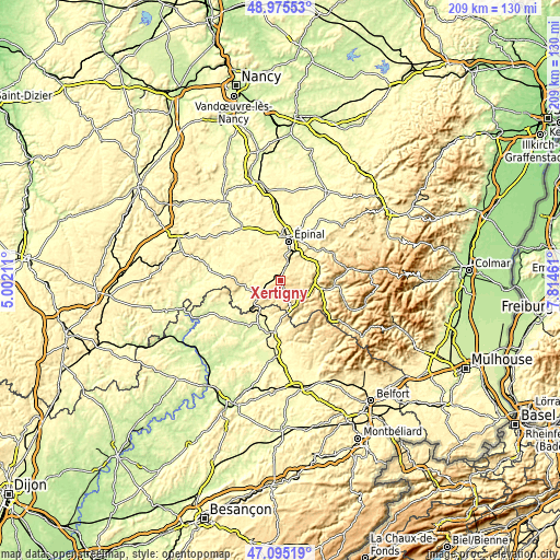 Topographic map of Xertigny