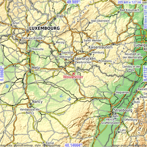 Topographic map of Woustviller