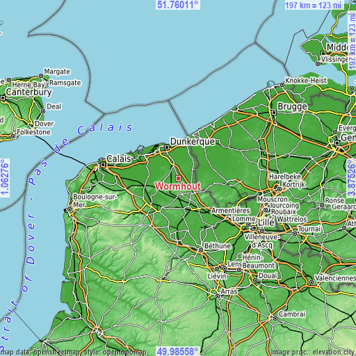 Topographic map of Wormhout